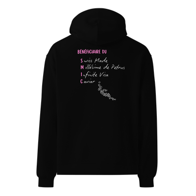 Sweatshirt Bénéficiaire du SMIC noir dos – style entrepreneur – Emoney Vibe
