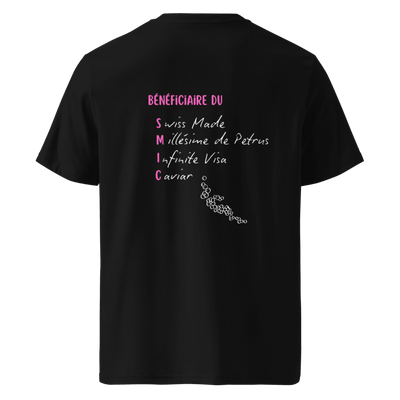 T-shirt Bénéficiaire du SMIC noir dos – ironie et réussite – Emoney Vibe
