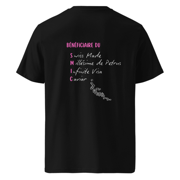 T-shirt Bénéficiaire du SMIC noir dos – ironie et réussite – Emoney Vibe
