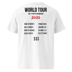 T-shirt World Tour of Tax Evasion blanc dos – mode entrepreneuriale – Emoney Vibe

